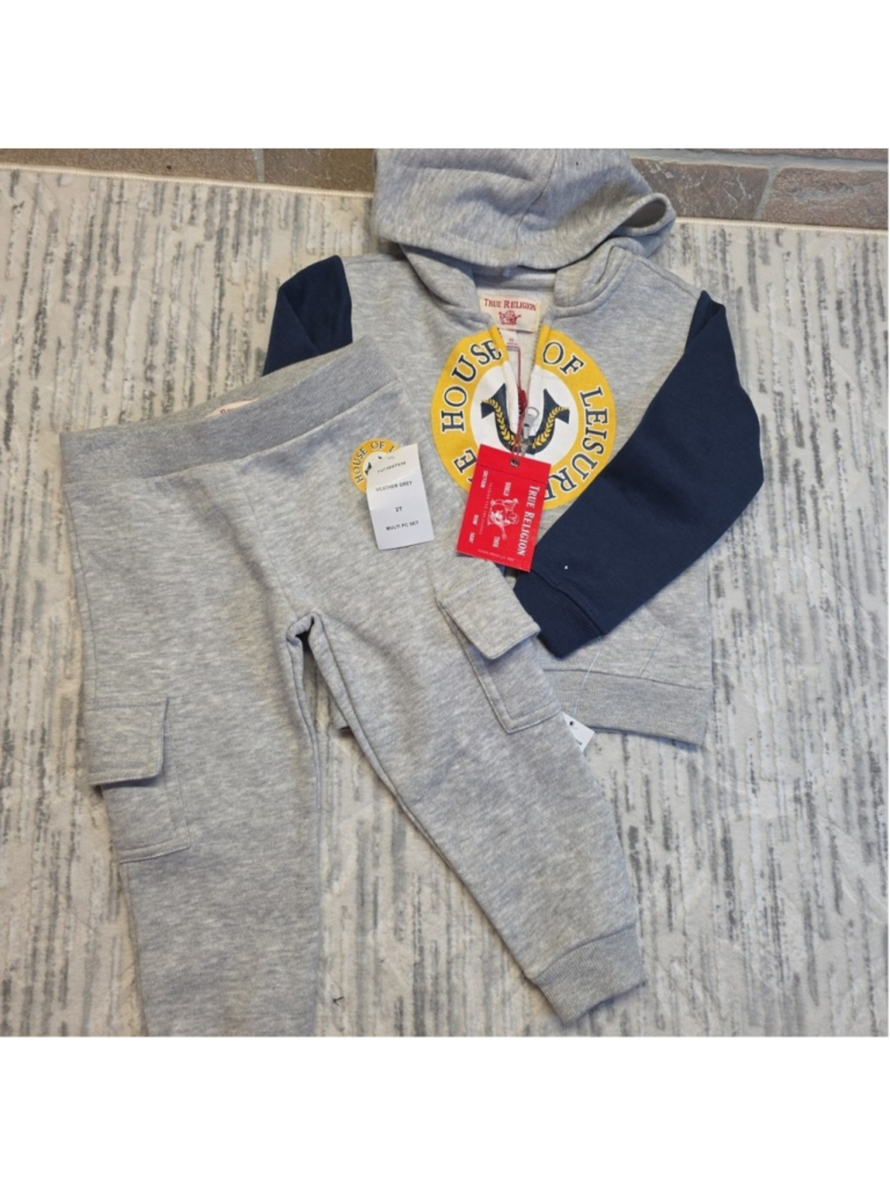 TRUE RELIGION Two-Piece Buddha Logo Zip Hoodie & Joggers Set Blue Boys 2T NWT